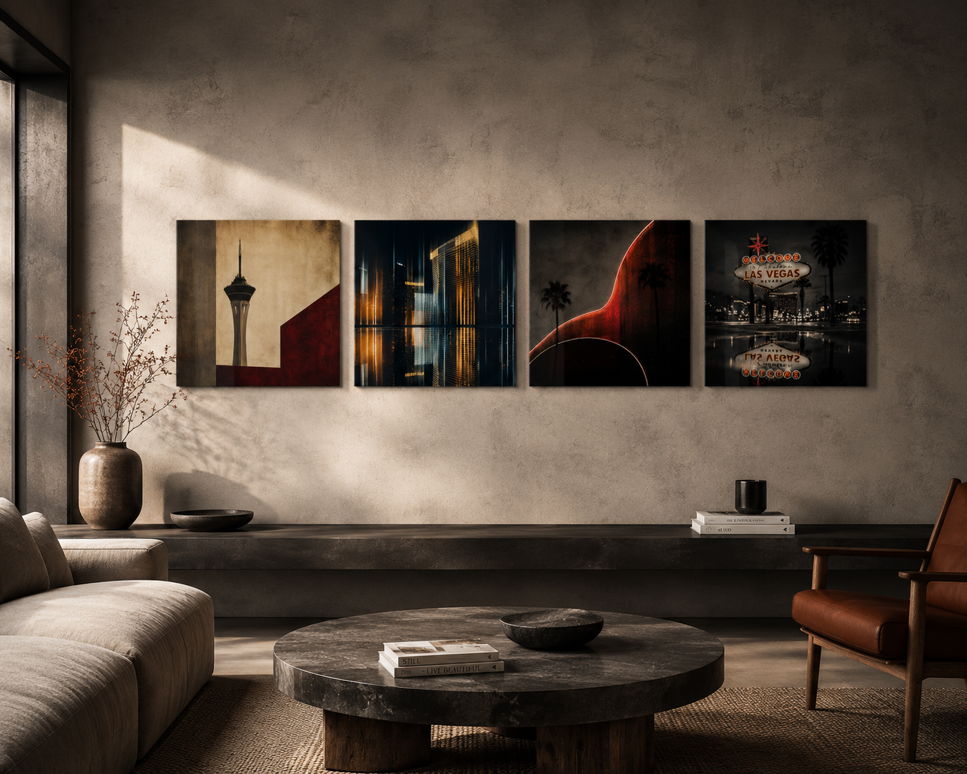 LAS VEGAS | 4-Piece Neon Noir Acrylic Wall Art Set