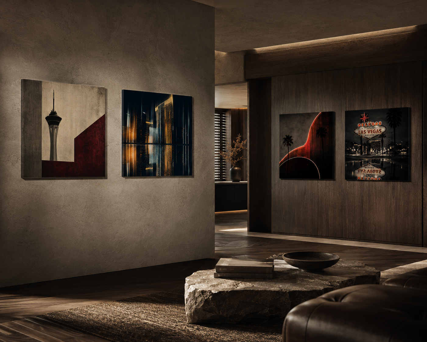 LAS VEGAS | 4-Piece Neon Noir Acrylic Wall Art Set