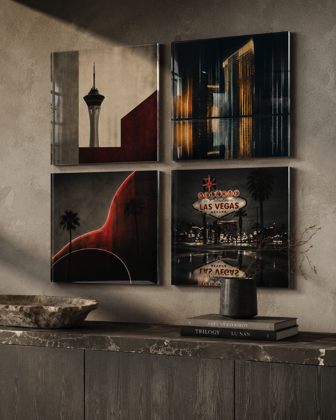 LAS VEGAS | 4-Piece Neon Noir Acrylic Wall Art Set