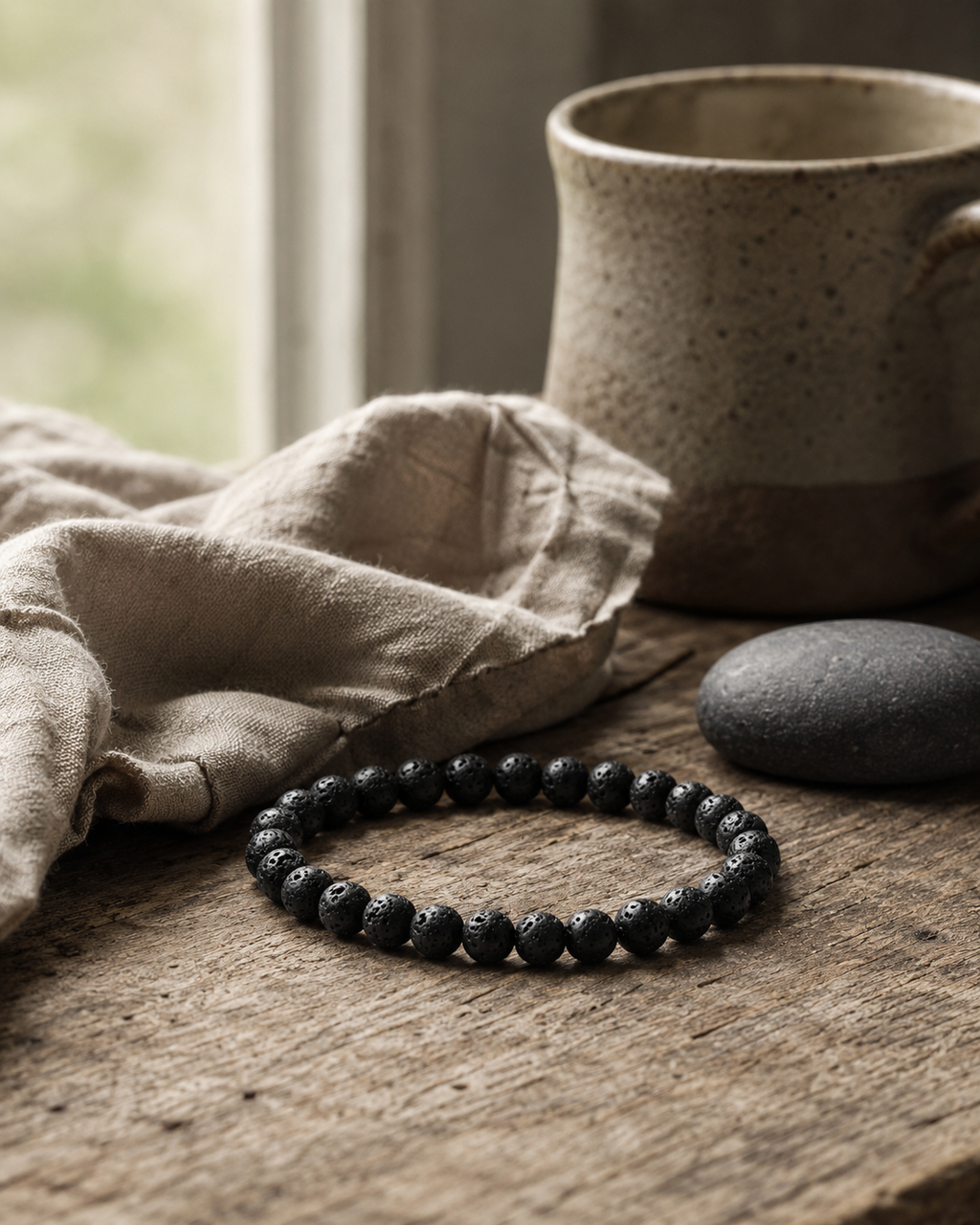 Lava Round Bead Bracelet - Steadfast Courage