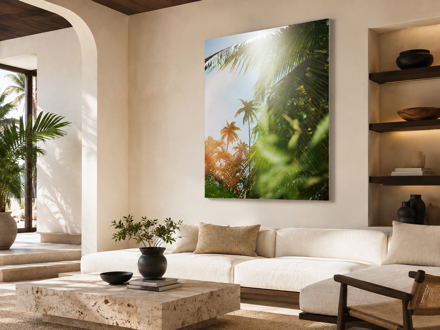 Tropical Palm Tree Acrylic Wall Art, Sunlit Botanical Photograph