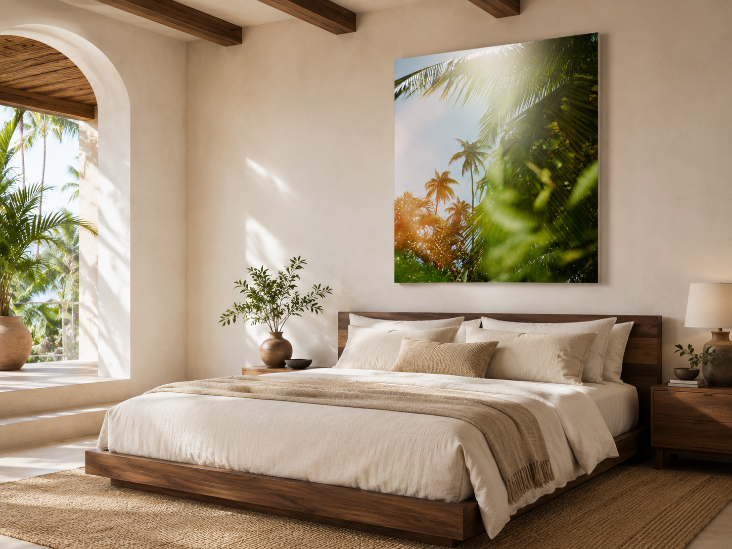 Tropical Palm Tree Acrylic Wall Art, Sunlit Botanical Photograph