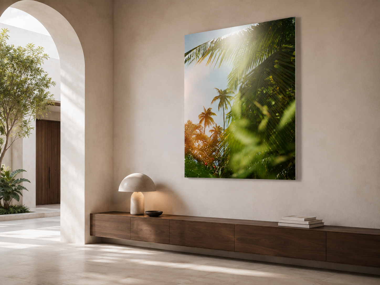 Tropical Palm Tree Acrylic Wall Art, Sunlit Botanical Photograph
