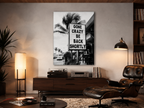 Gone Crazy Be Back Shortly Acrylic Print, Black and White Palm Tree Wall Art, Funny Tropical Sign Photograph