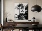 Gone Crazy Be Back Shortly Acrylic Print, Black and White Palm Tree Wall Art, Funny Tropical Sign Photograph