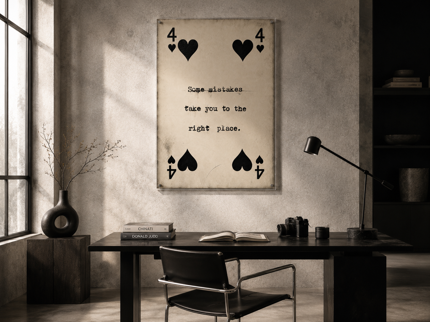 Four of Hearts Acrylic Print, Some Mistakes Take You to the Right Place Wall Art, Vintage Playing Card Decor