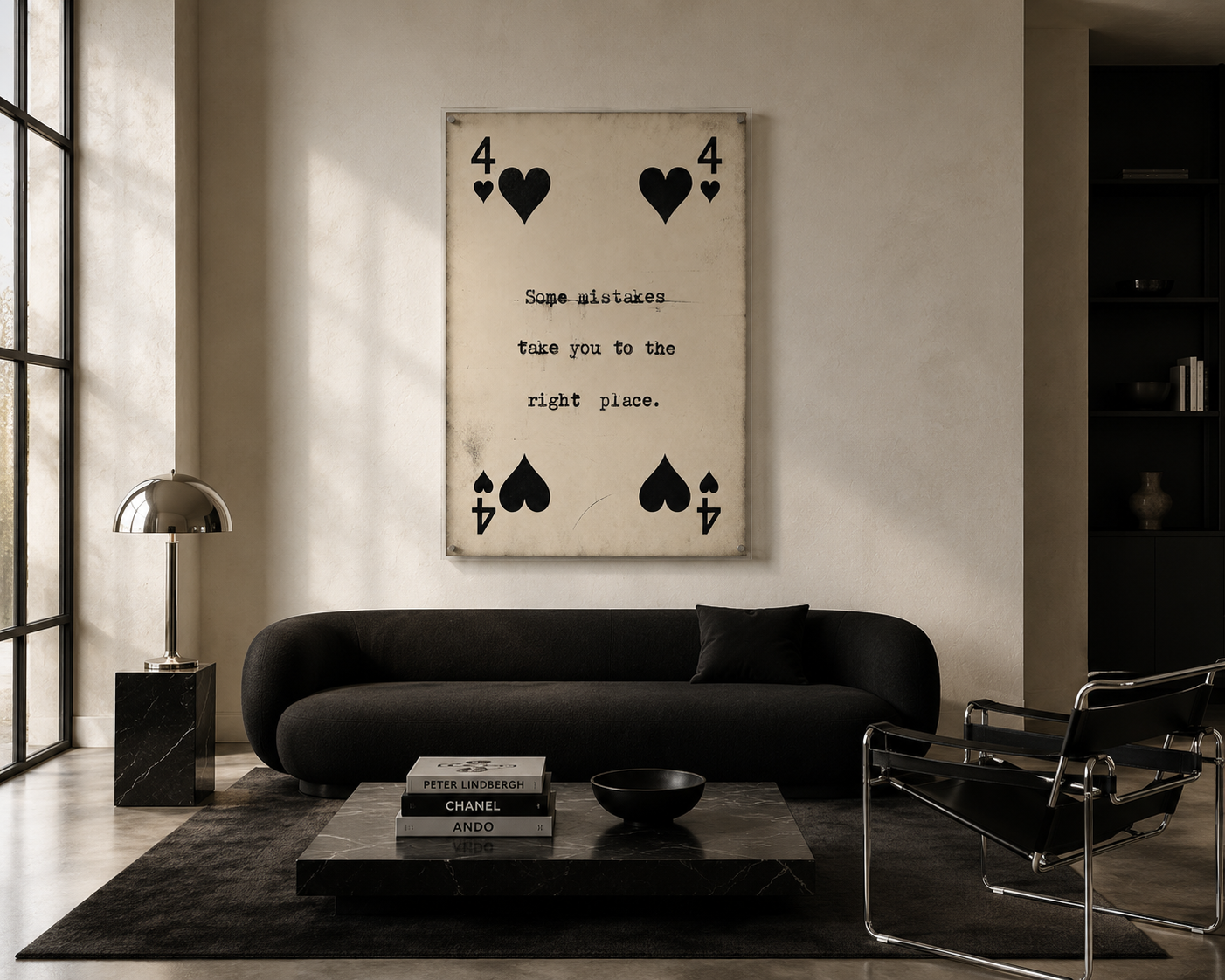 Four of Hearts Acrylic Print, Some Mistakes Take You to the Right Place Wall Art, Vintage Playing Card Decor