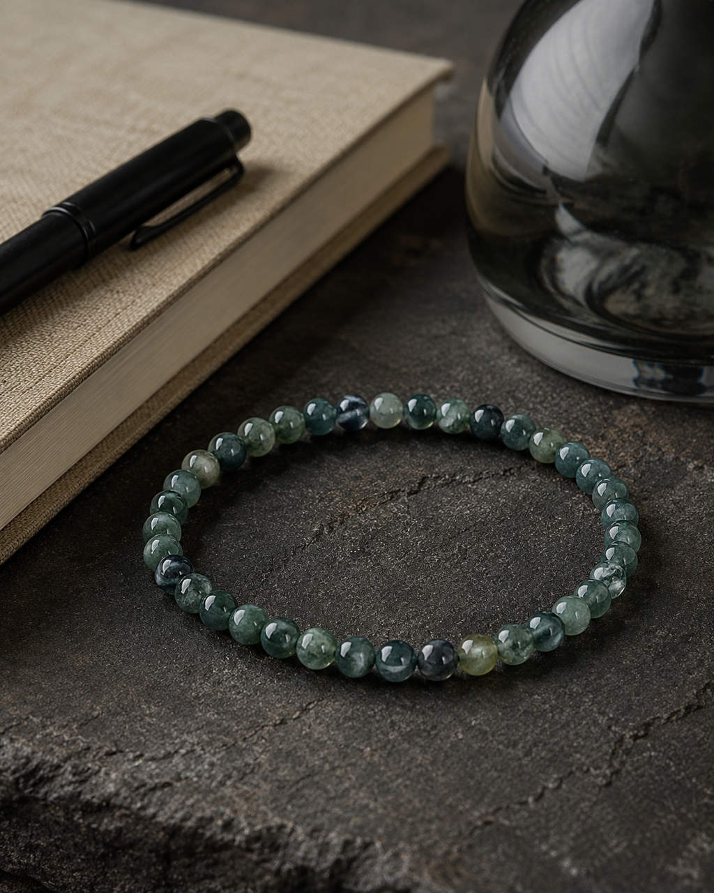 Moss Agate Round Bead Bracelet - Nature Renewal