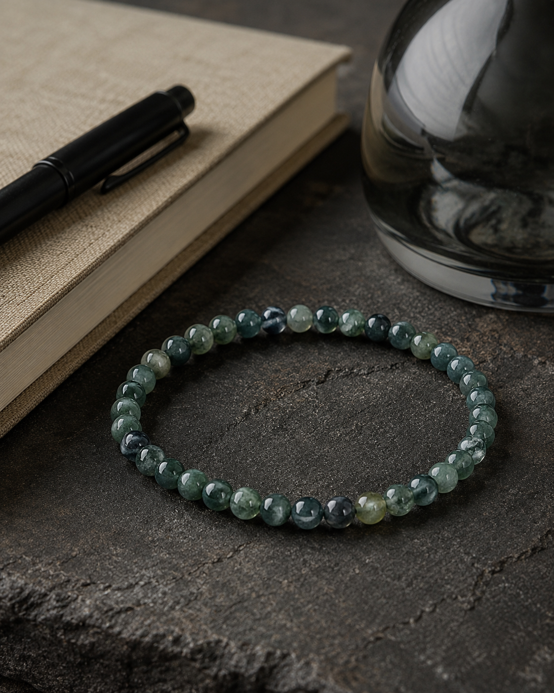 Moss Agate Round Bead Bracelet - Nature Renewal