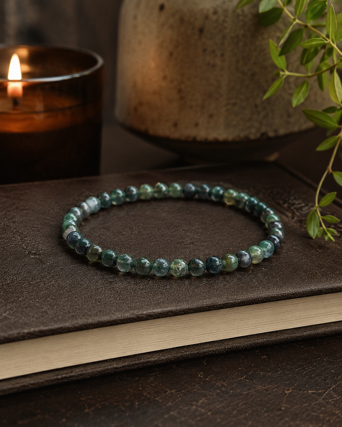 Moss Agate Round Bead Bracelet - Nature Renewal
