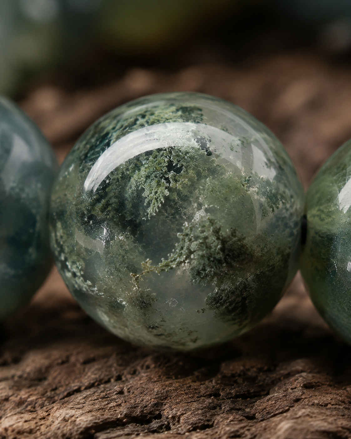 Moss Agate Round Bead Bracelet - Nature Renewal