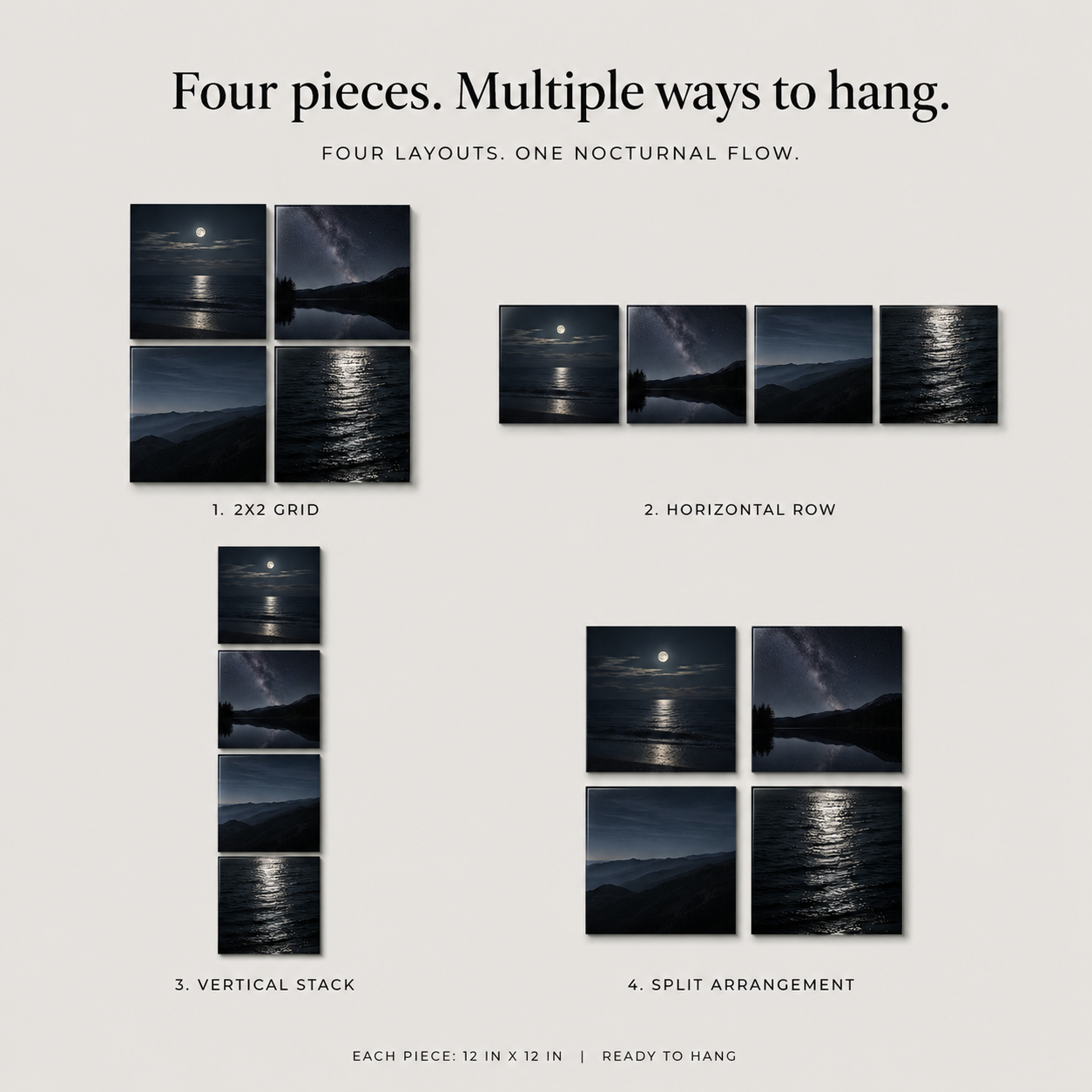 NOCTURNE — 4-Piece Acrylic Moonlight Wall Art Set