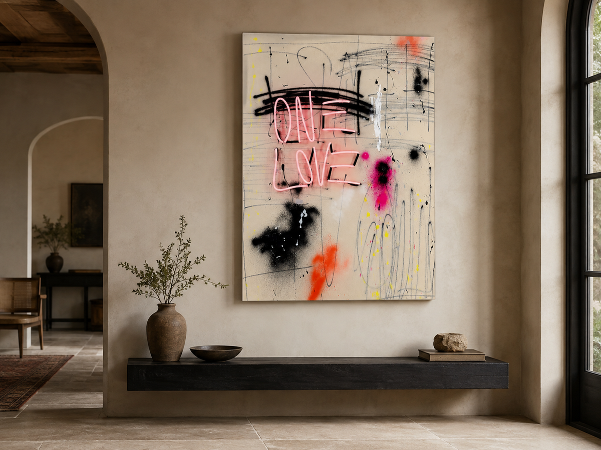 One Love Neon Wall Art, Graffiti Acrylic Print, Modern Pop Art