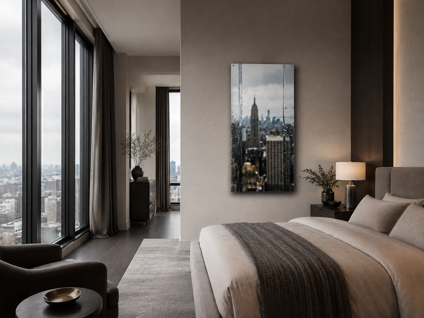 New York Acrylic Wall Art, Rainy NYC Skyline Photograph