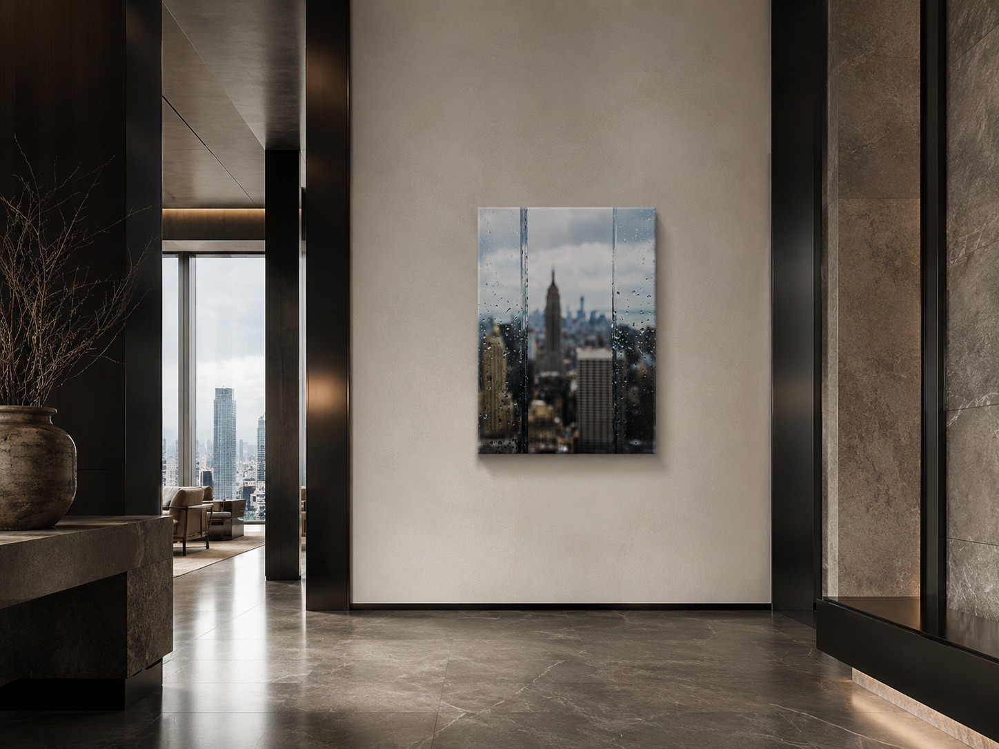 New York Acrylic Wall Art, Rainy NYC Skyline Photograph