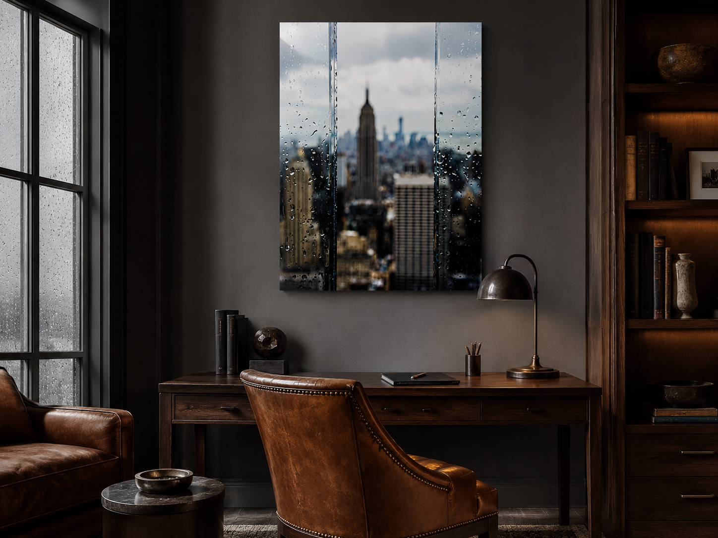 New York Acrylic Wall Art, Rainy NYC Skyline Photograph