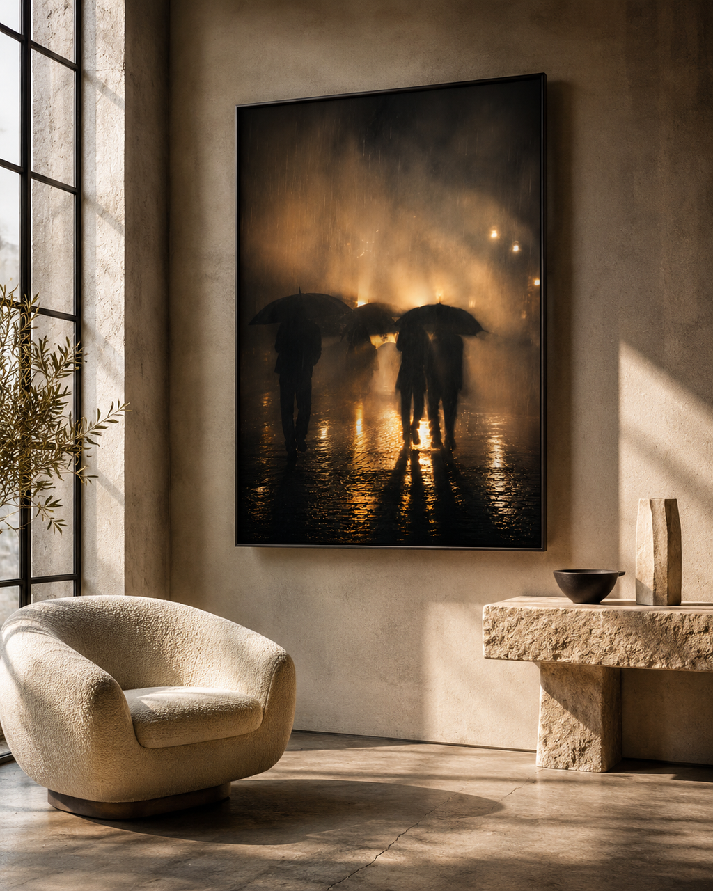 Rainy Night | Black Framed Canvas Art