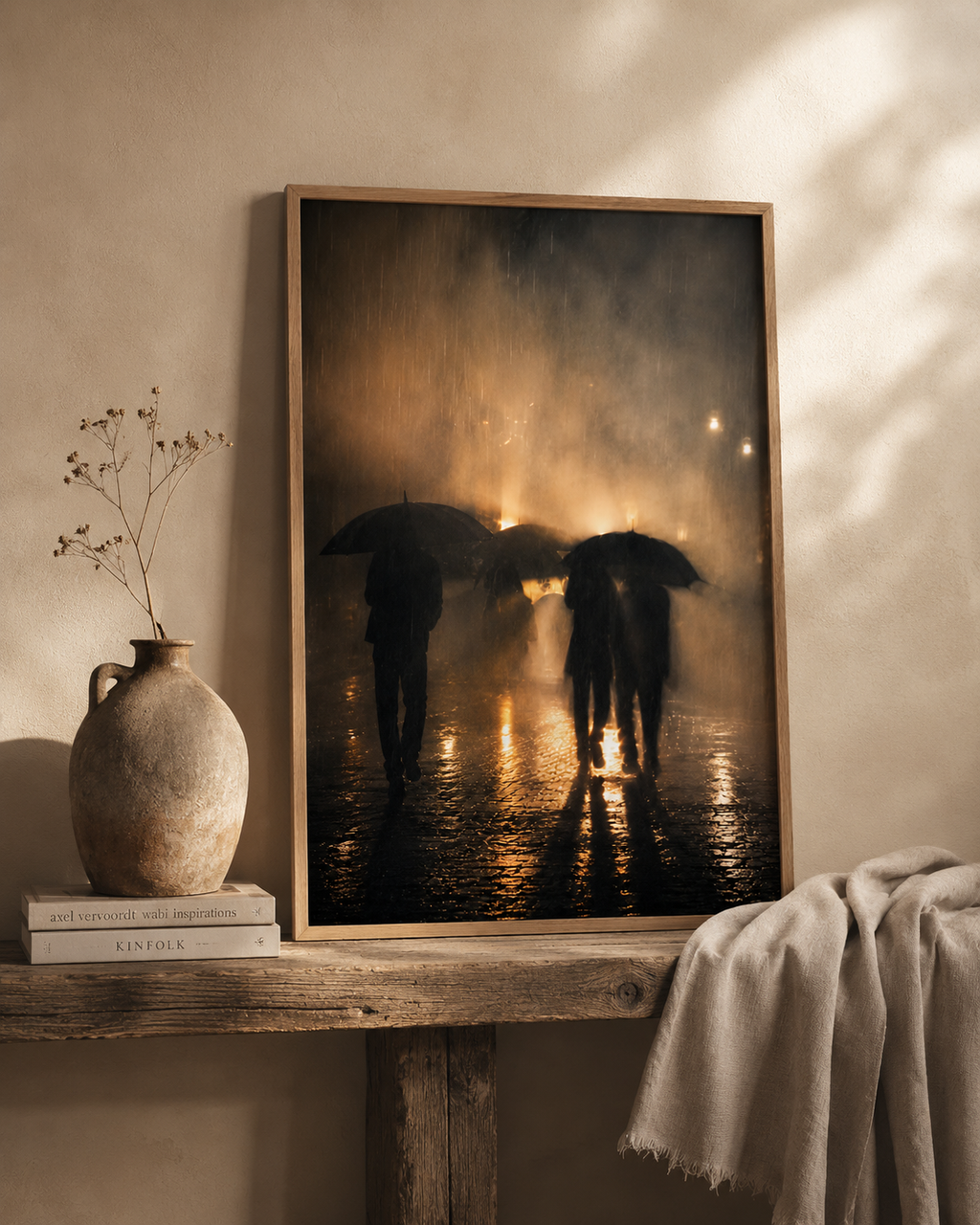 Rainy Night | Black Framed Canvas Art