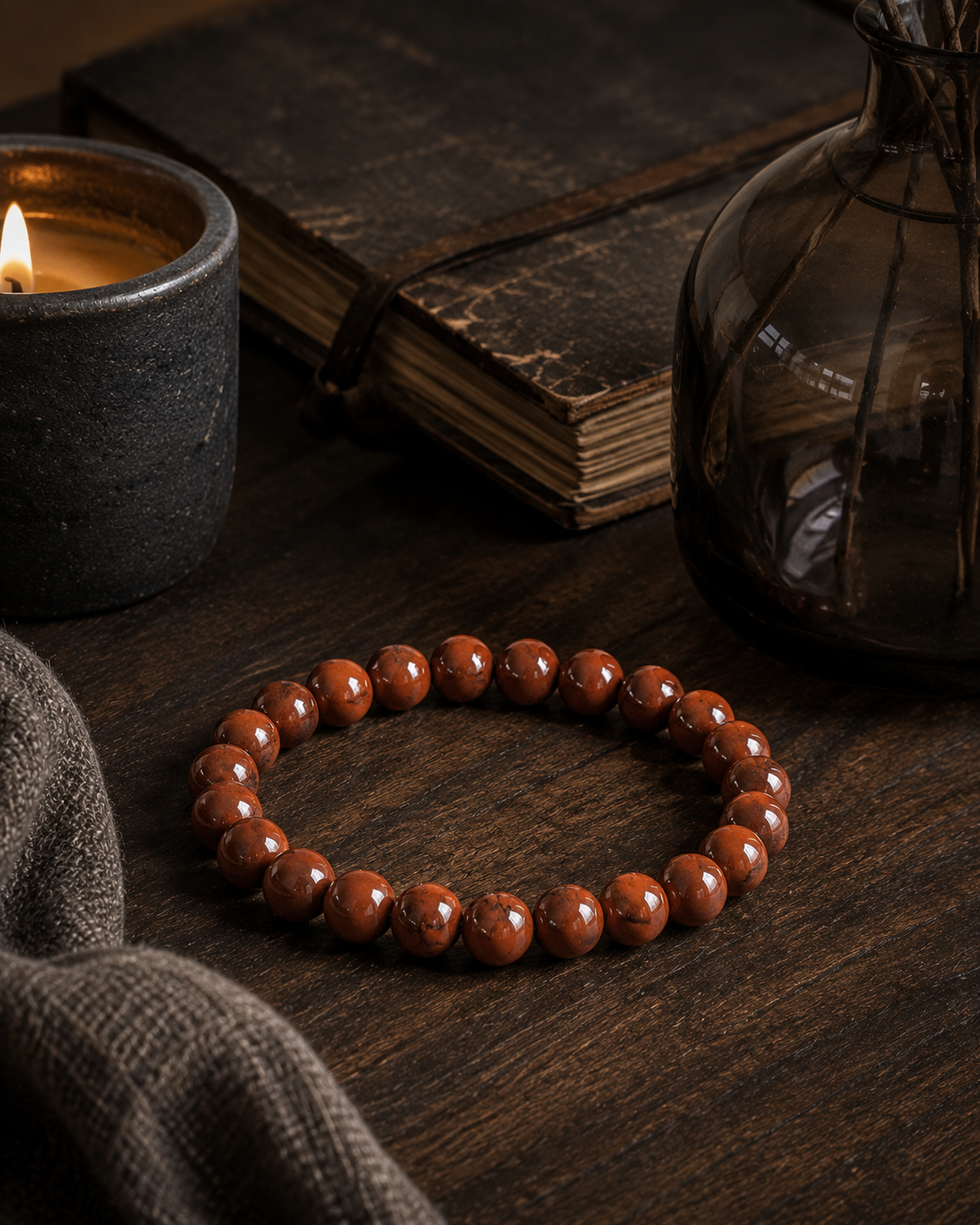 Red Jasper Round Bead Bracelet - Enduring Vitality