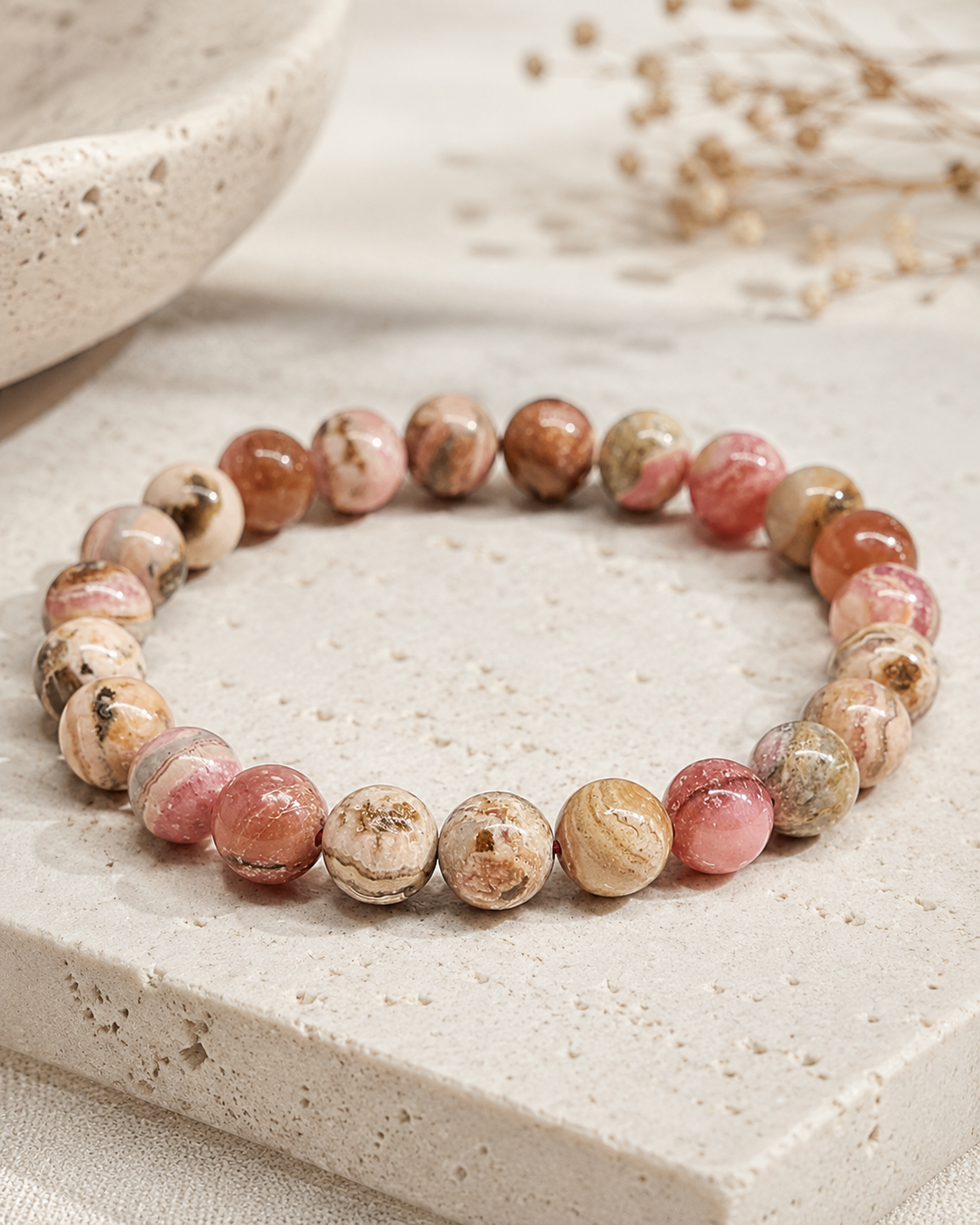 Rhodochrosite Round Bead Bracelet - Heart Awakening