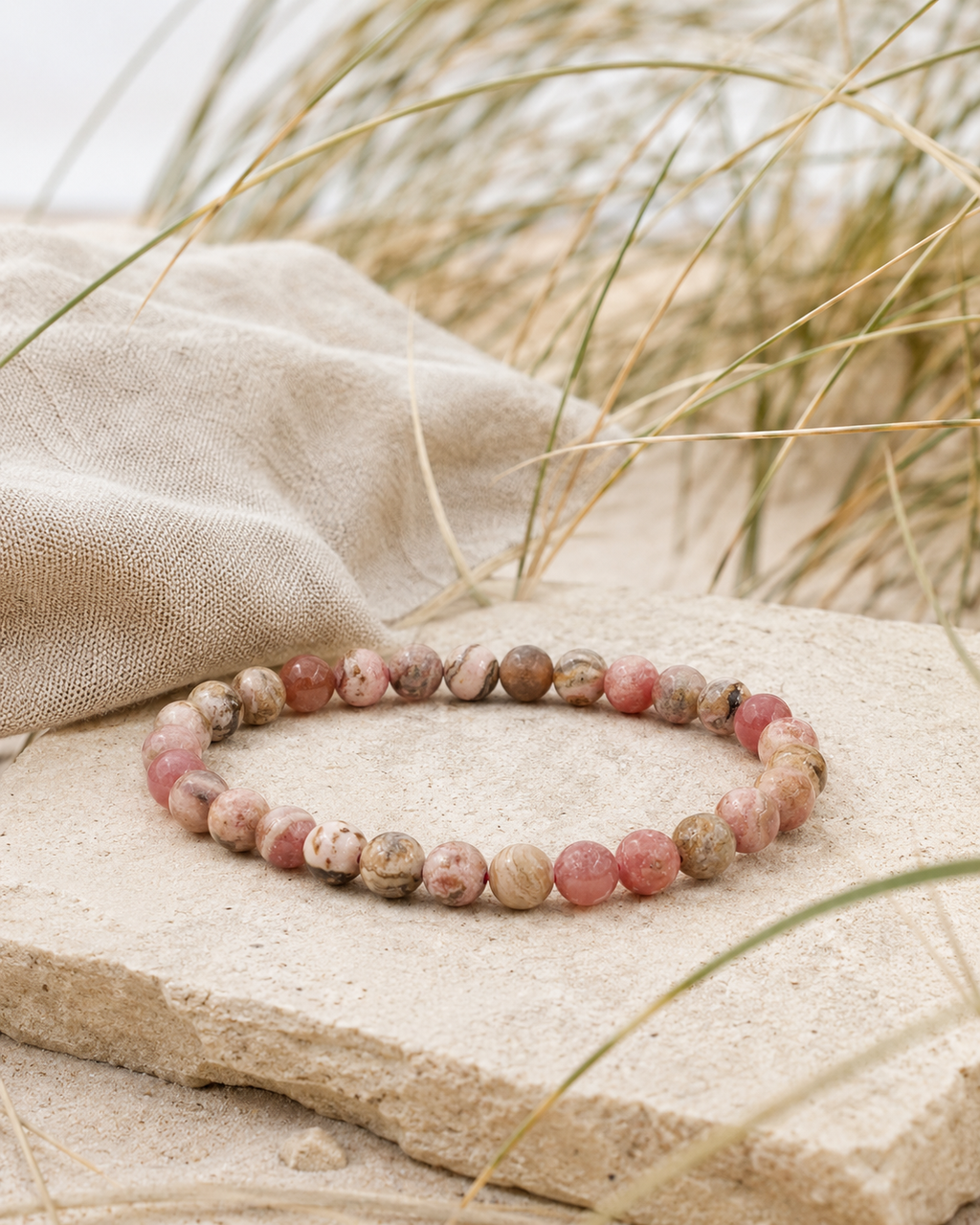 Rhodochrosite Round Bead Bracelet - Heart Awakening
