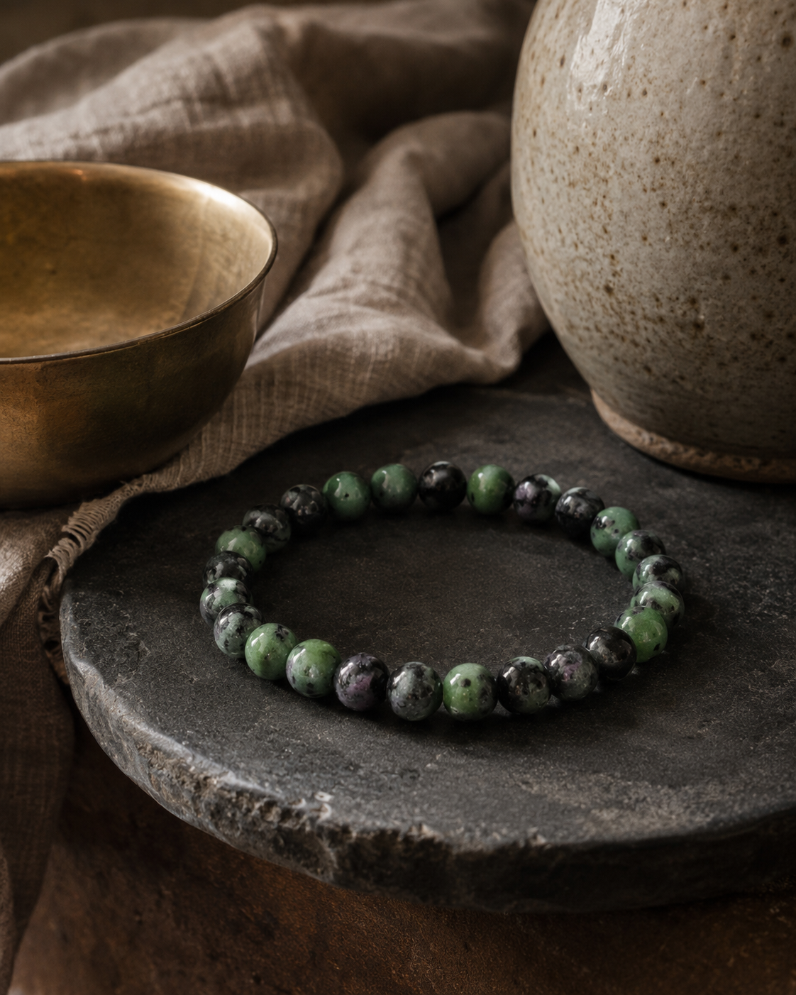 Ruby Zoisite Round Bead Bracelet - Willpower