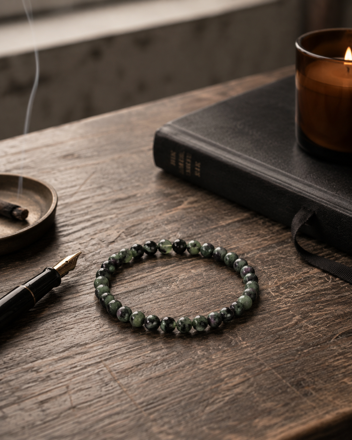 Ruby Zoisite Round Bead Bracelet - Willpower