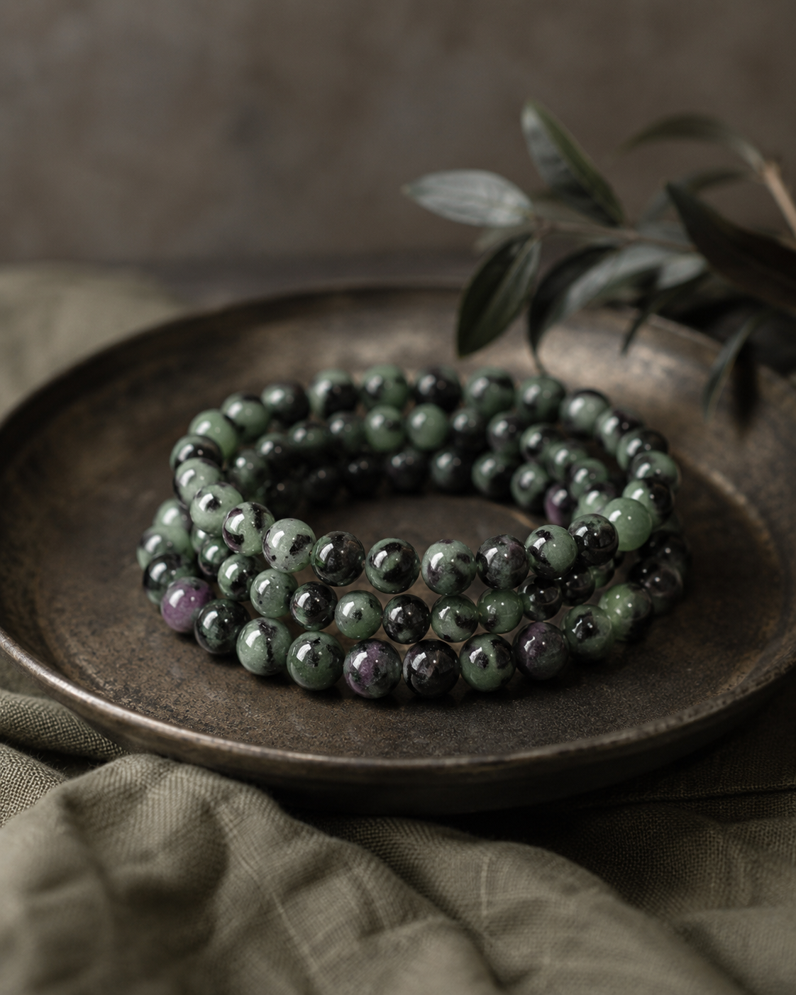Ruby Zoisite Round Bead Bracelet - Willpower