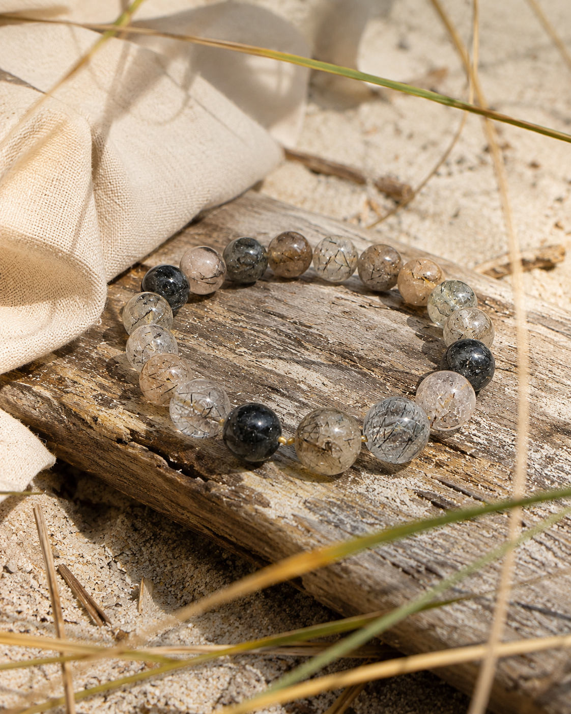 Rutilated Quartz Round Bead Bracelet - Spiritual Illumination
