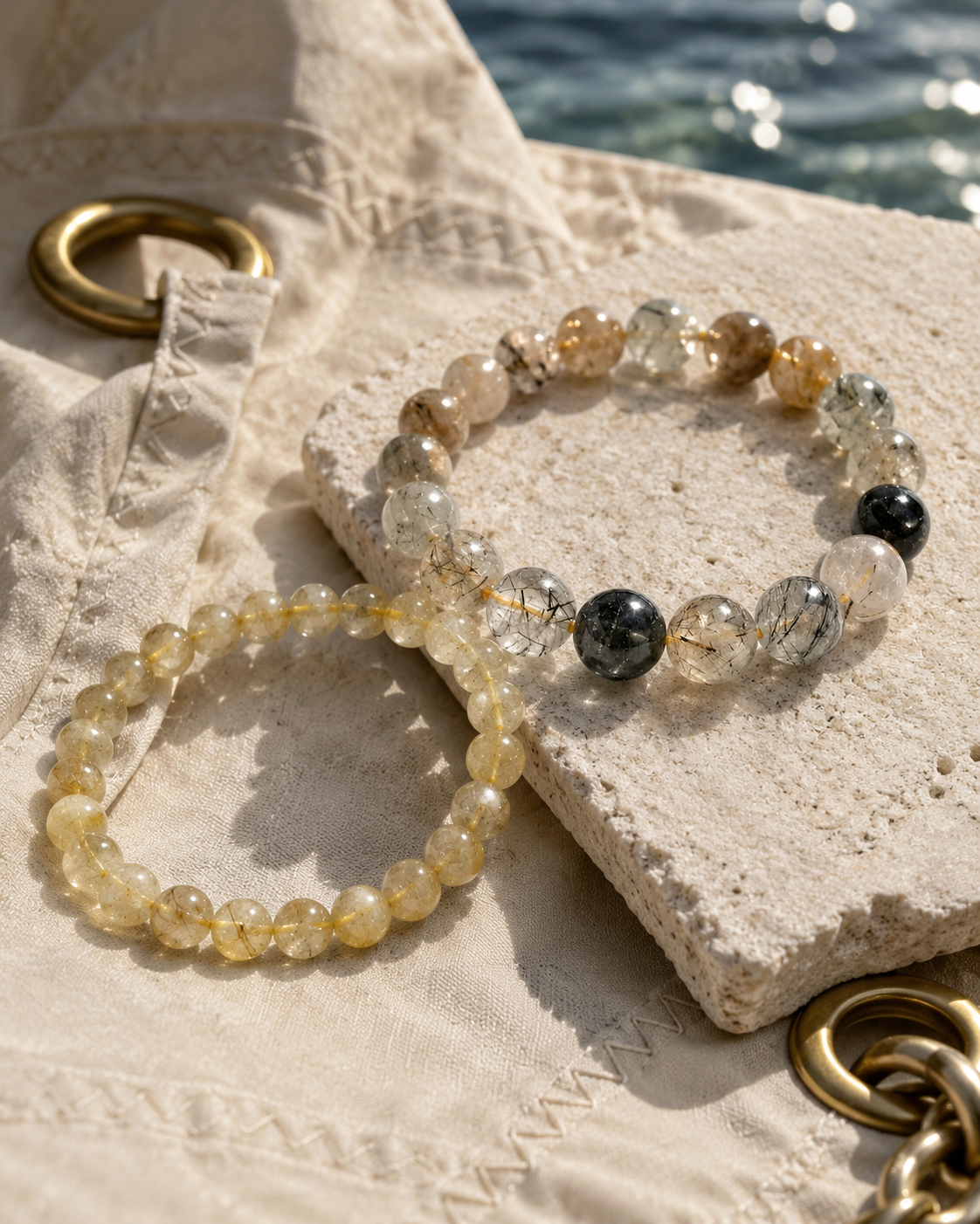 Rutilated Quartz Round Bead Bracelet - Spiritual Illumination