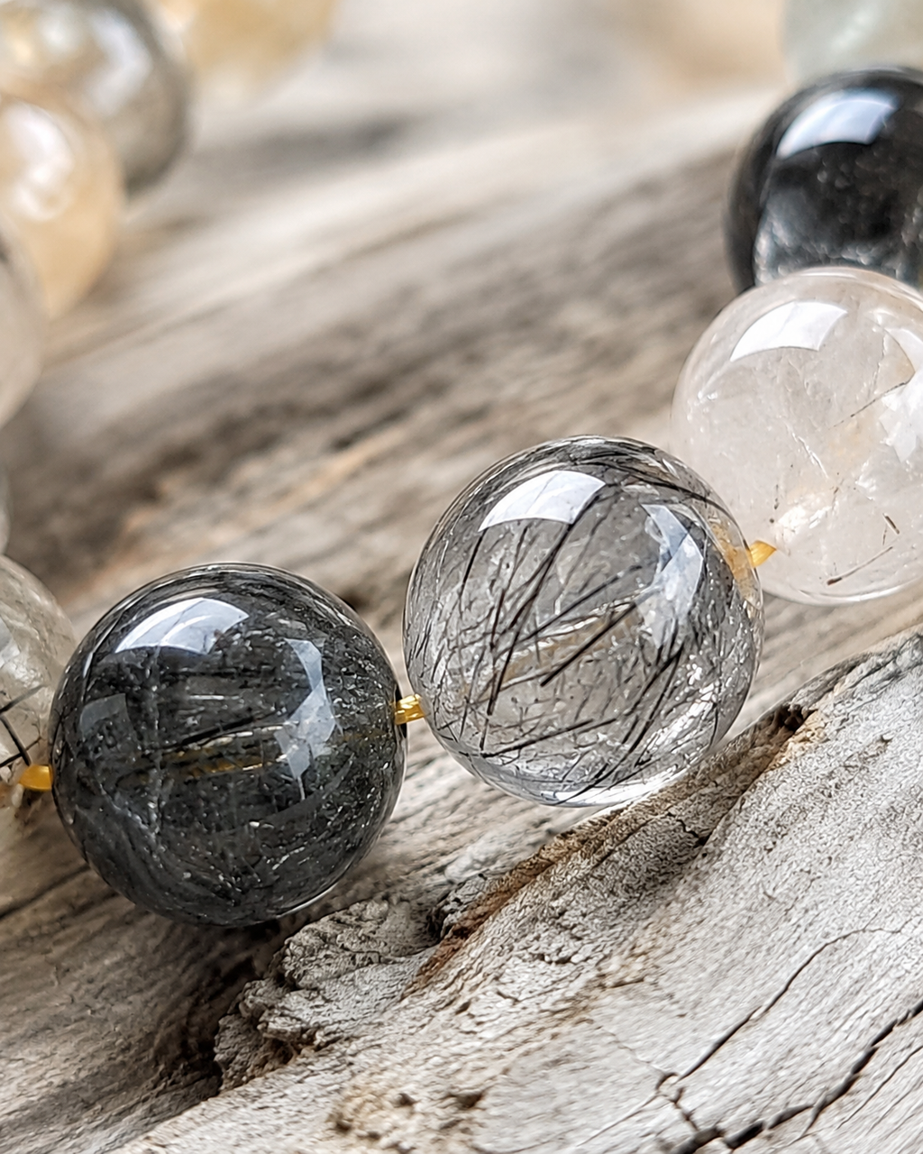 Rutilated Quartz Round Bead Bracelet - Spiritual Illumination