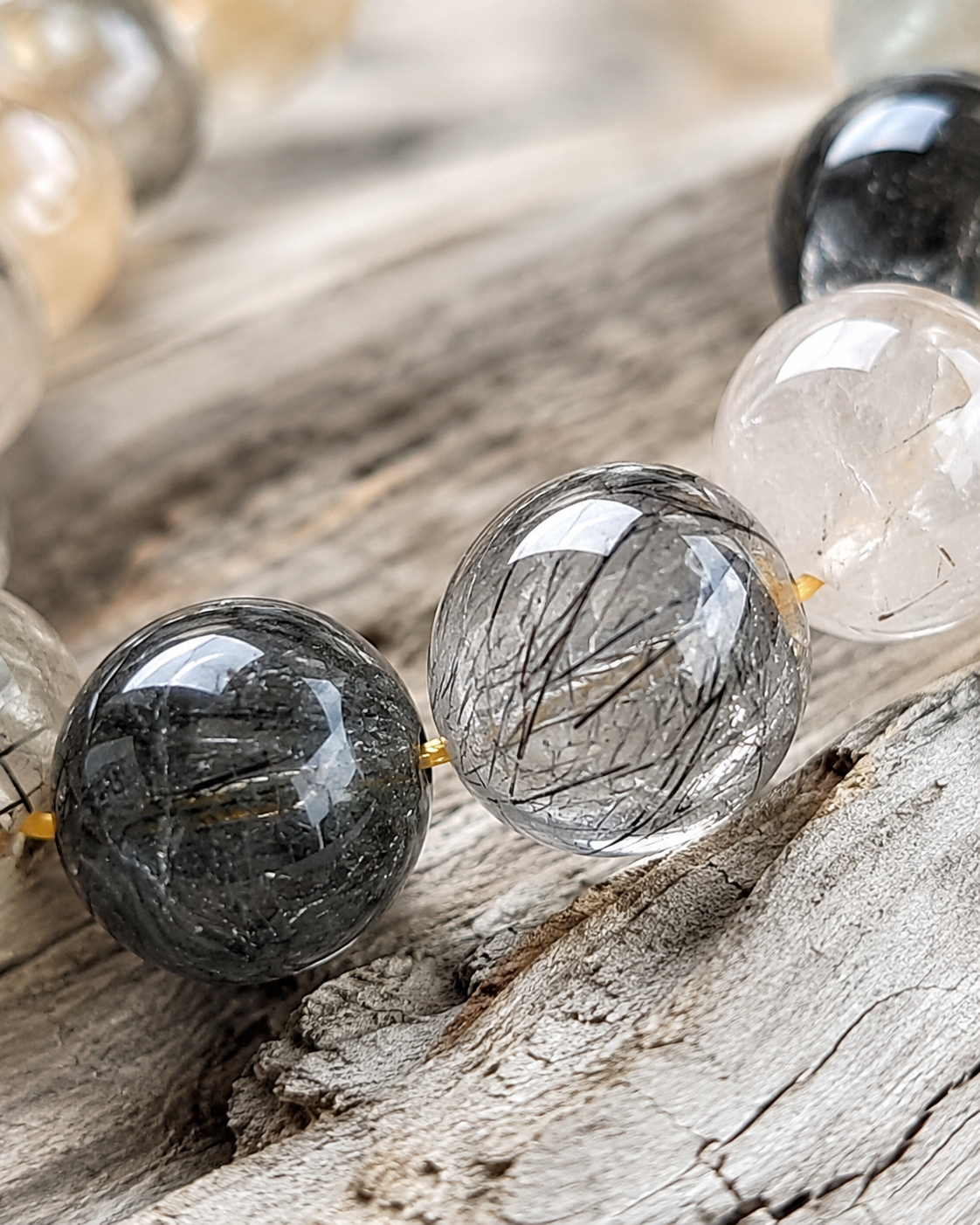 Rutilated Quartz Round Bead Bracelet - Spiritual Illumination