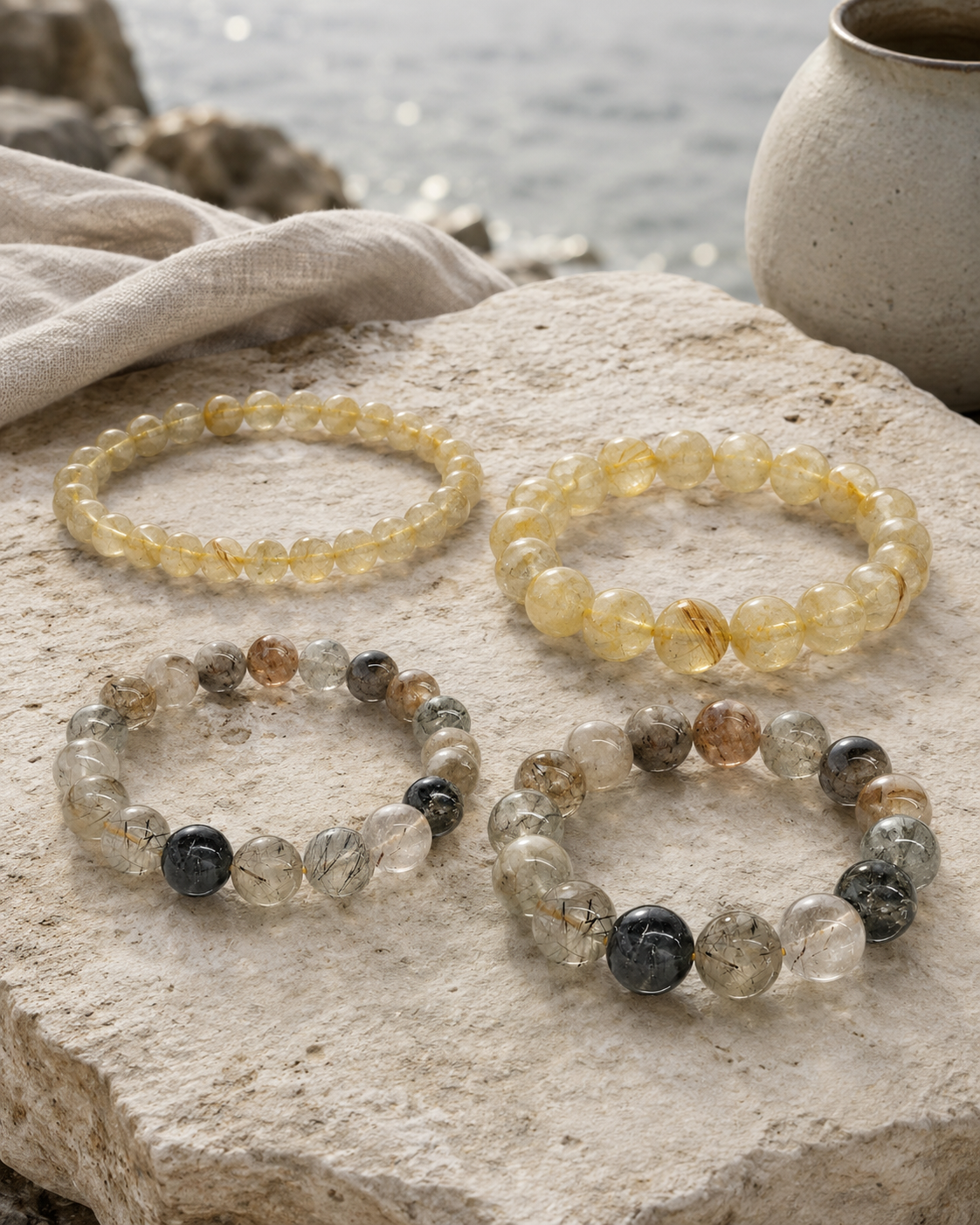Rutilated Quartz Round Bead Bracelet - Spiritual Illumination
