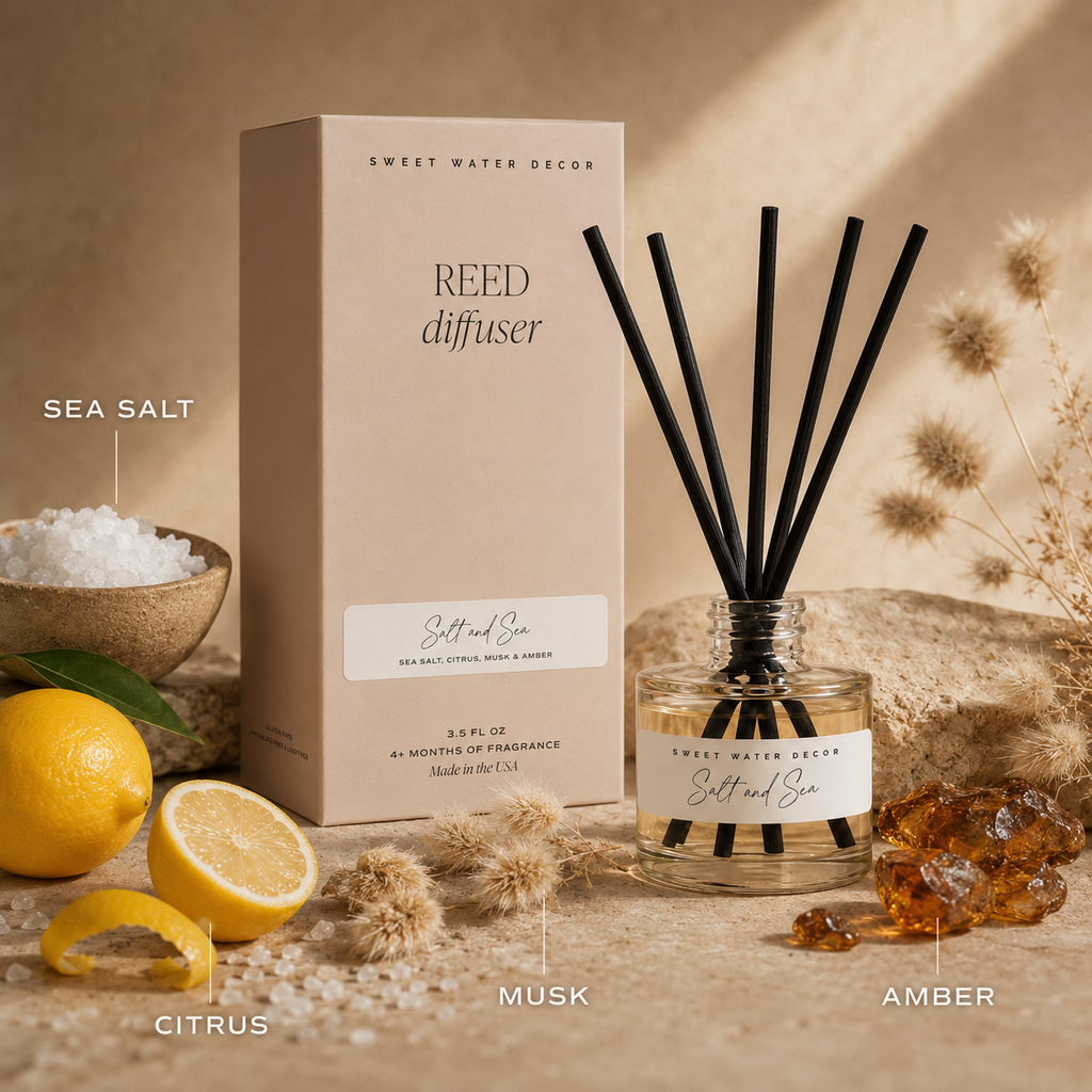 Salt and Sea Tinted Glass Jar Reed Diffuser