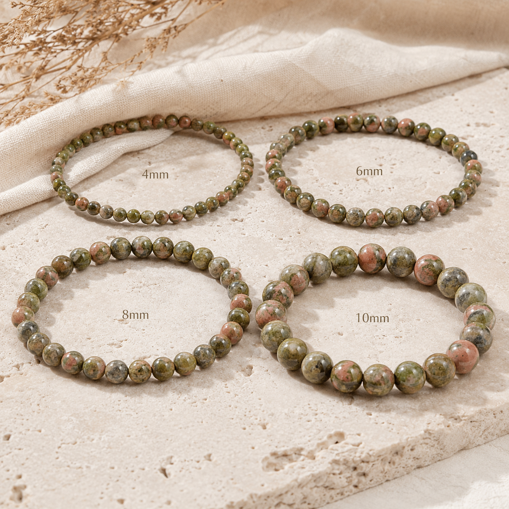 Unakite Round Bead Bracelet - Heart Guardian