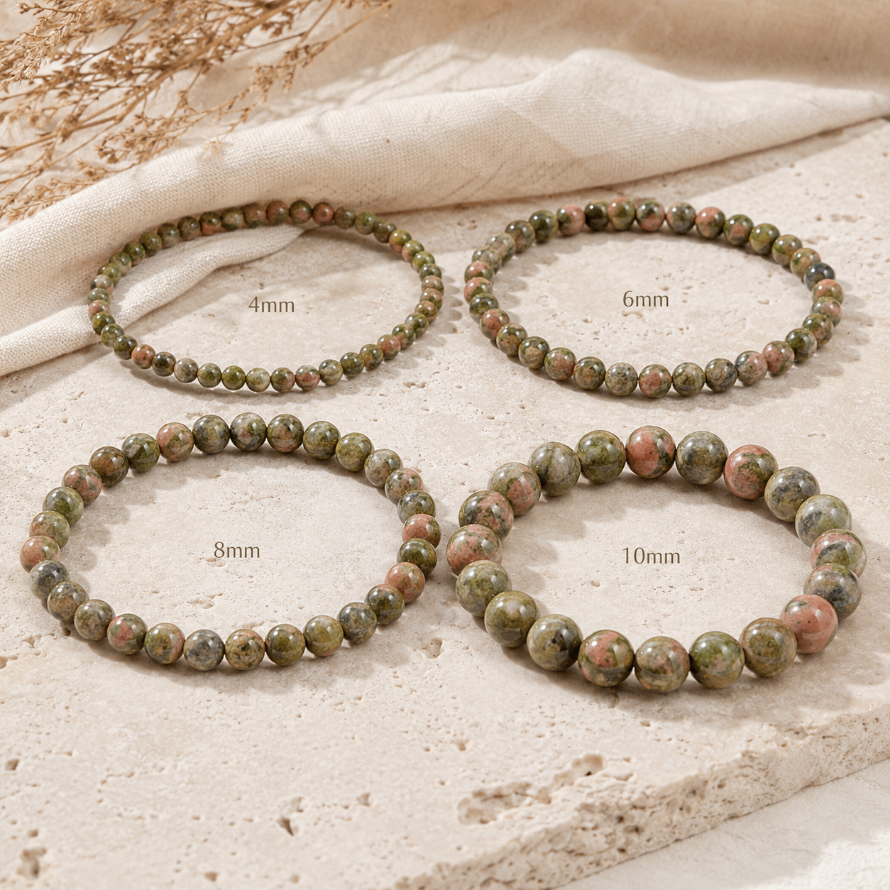 Unakite Round Bead Bracelet - Heart Guardian