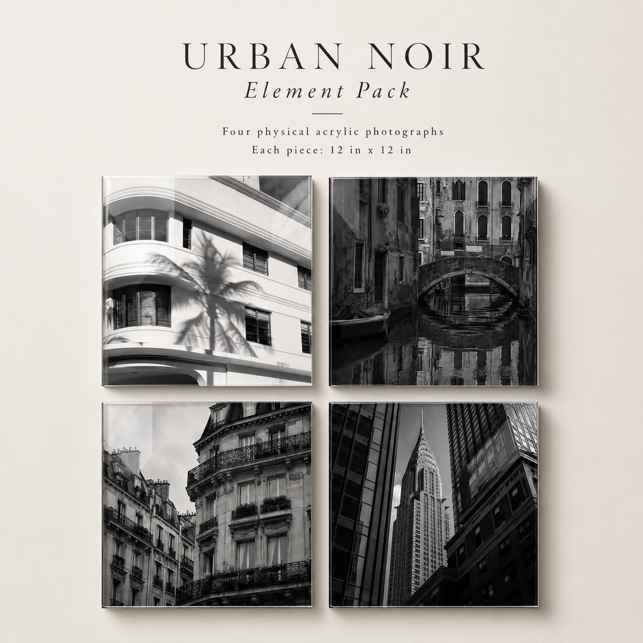 URBAN NOIR | 4-Piece Black & White City Acrylic Wall Art Set