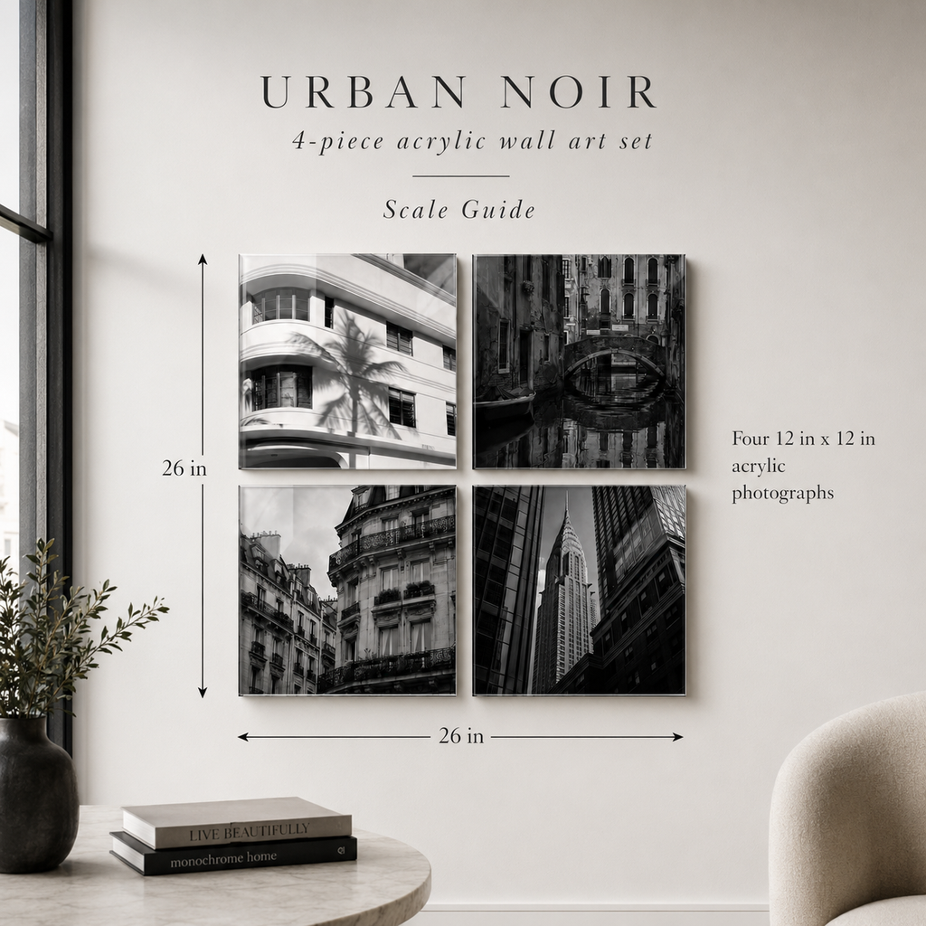 URBAN NOIR | 4-Piece Black & White City Acrylic Wall Art Set