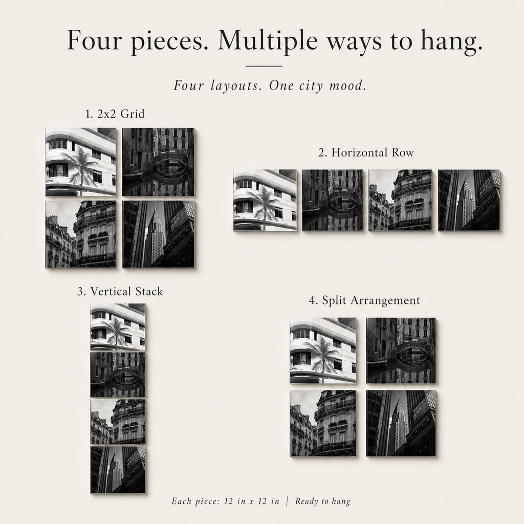 URBAN NOIR | 4-Piece Black & White City Acrylic Wall Art Set