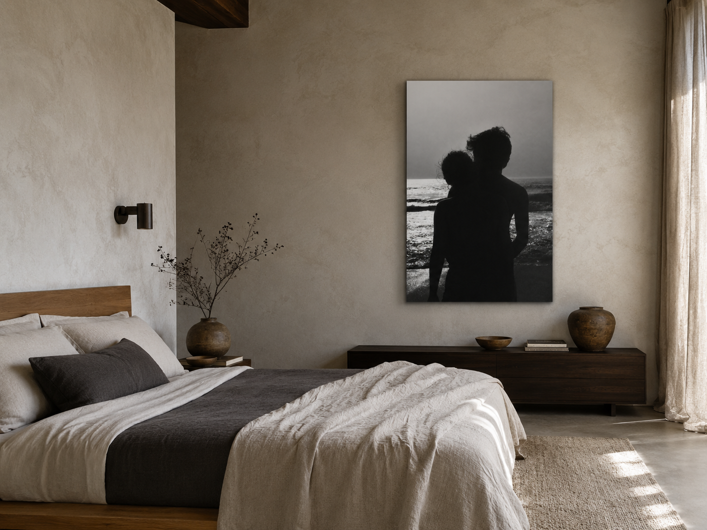 Couple Silhouette Acrylic Wall Art, Black and White Ocean Print