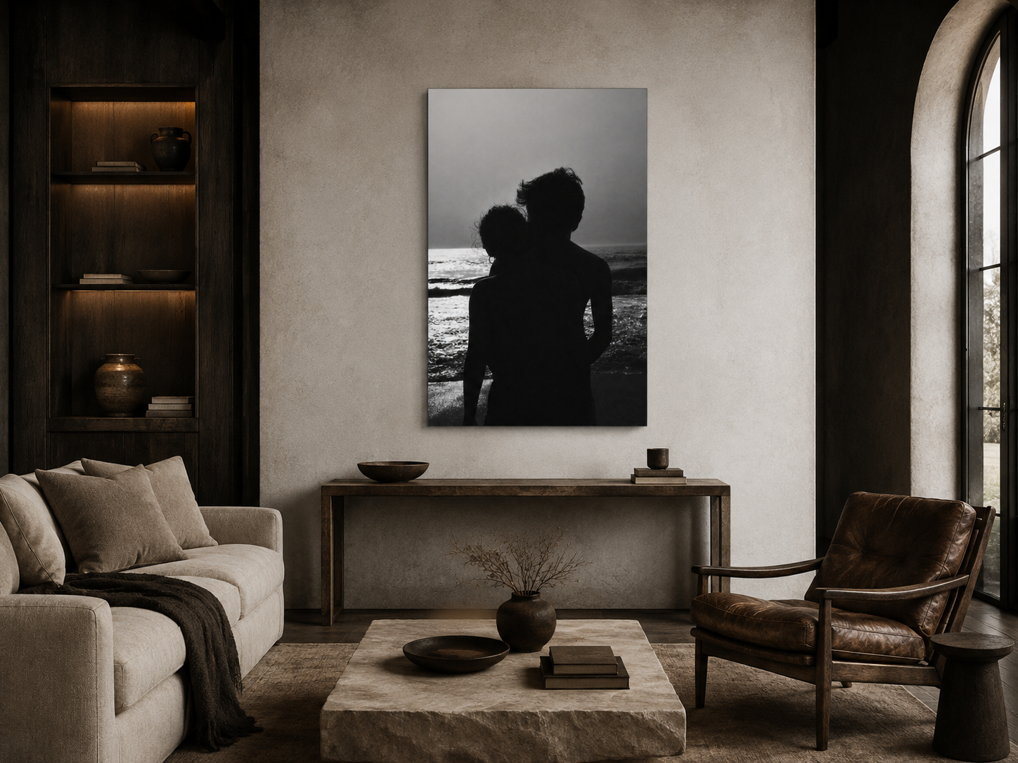 Couple Silhouette Acrylic Wall Art, Black and White Ocean Print