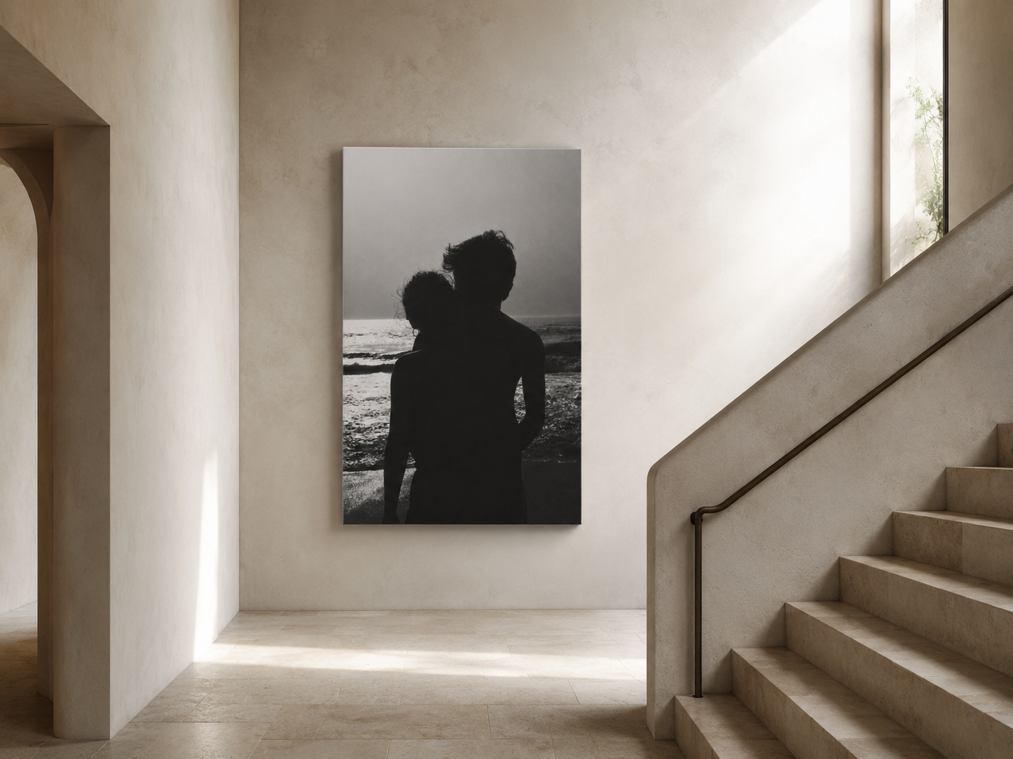 Couple Silhouette Acrylic Wall Art, Black and White Ocean Print