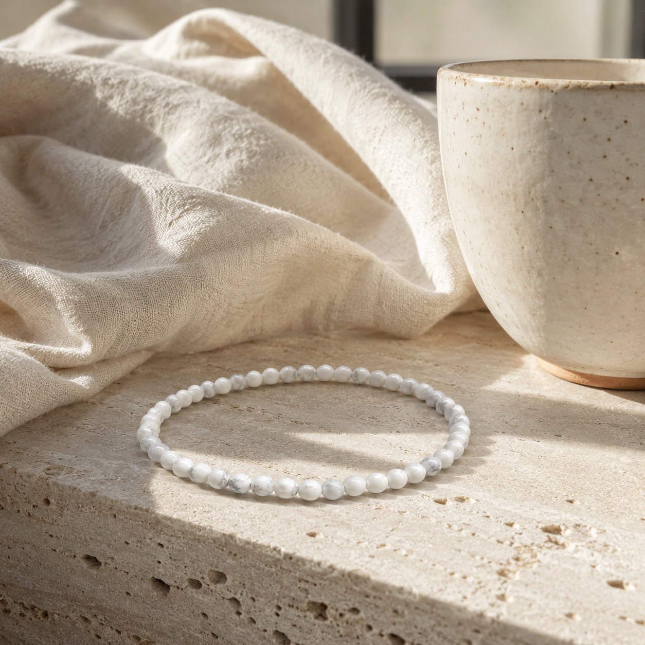 White Howlite Round Bead Bracelet - Anger Eater