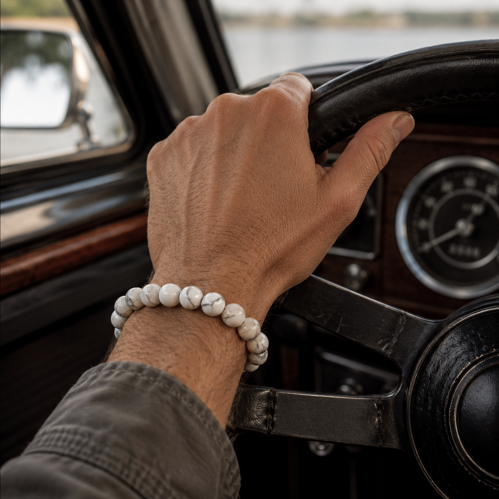 White Howlite Round Bead Bracelet - Anger Eater