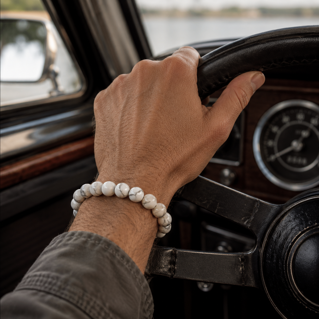 White Howlite Round Bead Bracelet - Anger Eater