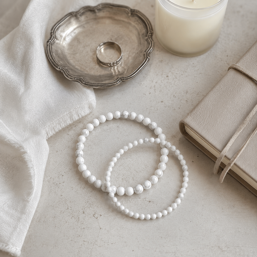 White Howlite Round Bead Bracelet - Anger Eater
