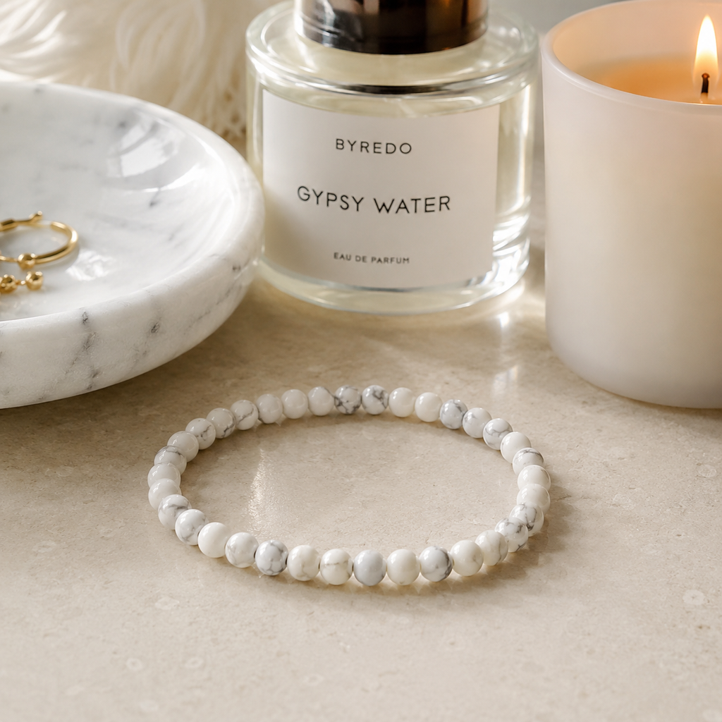 White Howlite Round Bead Bracelet - Anger Eater
