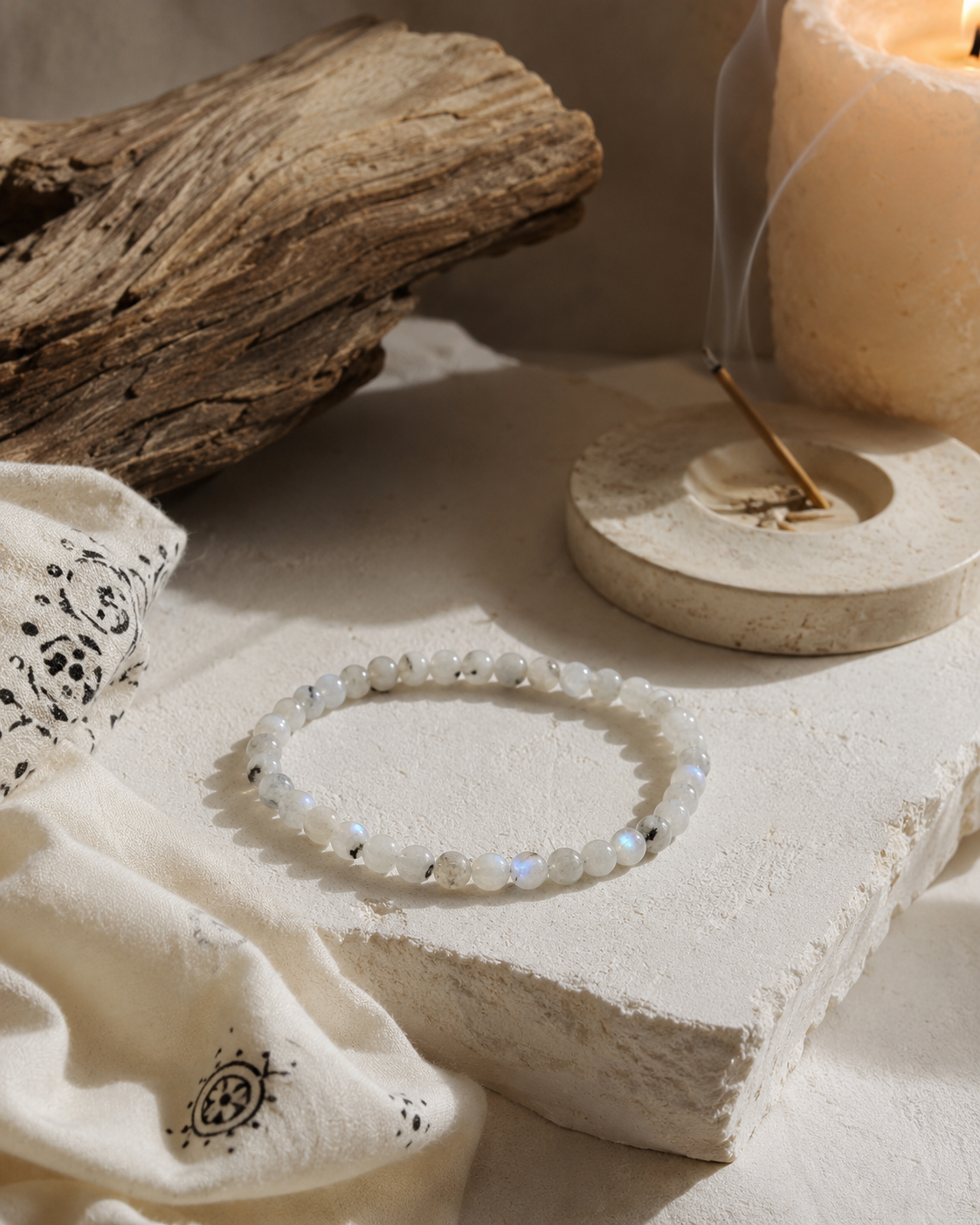 White Labradorite Round Bead Bracelet - Goddess Energy