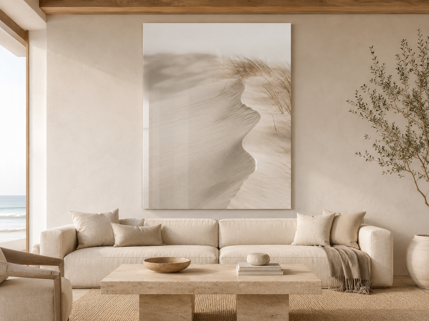 Acrylic Print - Neutral Beach Sand Dune Wall Art (French Cleat Hanging)
