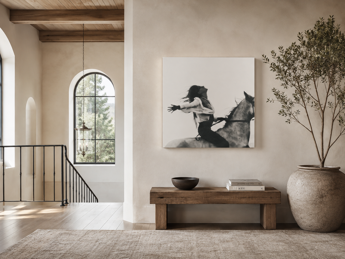 Horse Rider Acrylic Wall Art, Black and White Equestrian Photography, Freedom Art Print